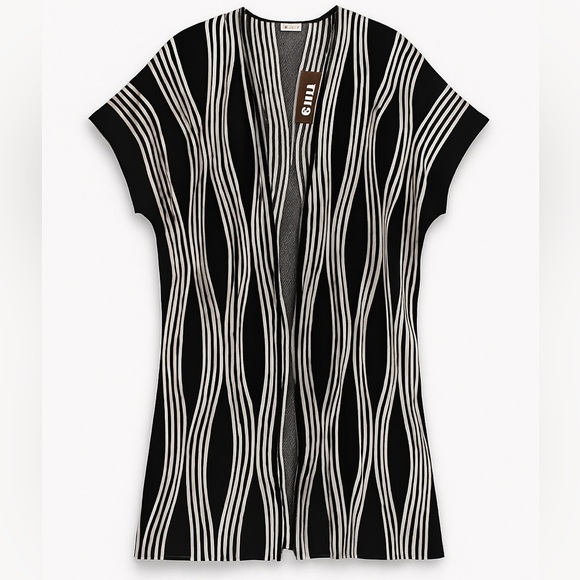 NWT Kerisma Striped Cape Convertible Vest Shawl Black Beige Wrap Top One Size - Picture 3 of 10